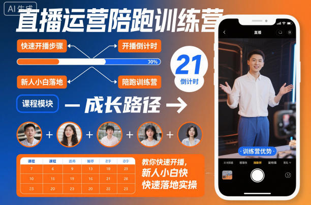直播运营陪跑训练营,教你快速开播,新人小白快速落地实操-续财库