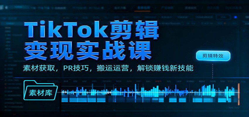 TikTok剪辑变现实战课：素材获取，PR技巧，搬运运营，解锁赚钱新技能-续财库