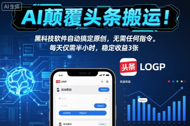 AI颠覆头条搬运!黑科技软件自动搞定原创,无需任何指令。每天仅需半小时,稳定收益3张【揭秘】-续财库