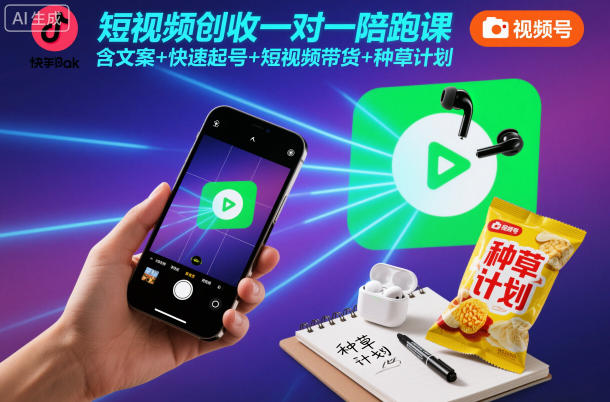 短视频创收一对一陪跑课,含文案+快速起号+短视频带货+种草计划-续财库