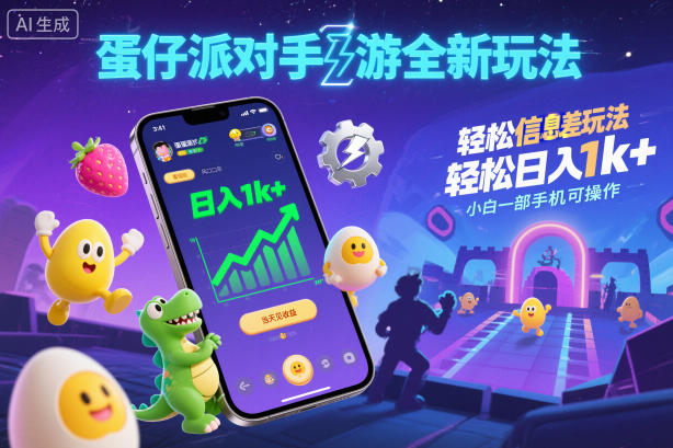 蛋仔派对手游全新玩法,轻松日入1k+,风口信息差玩法,当天见收益,小白一部手机可操作-续财库