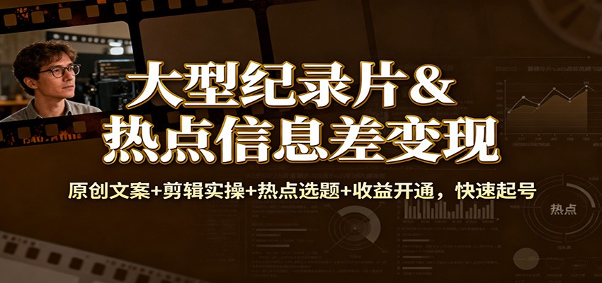 大型纪录片&热点信息差变现:原创文案+剪辑实操+热点选题+收益开通,快速起号-续财库