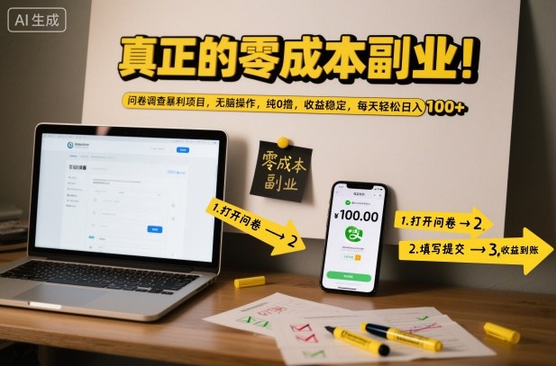 真正的零成本副业!问卷调查暴利项目,无脑操作,纯0撸,收益稳定,每天轻松日入100+【揭秘】-续财库