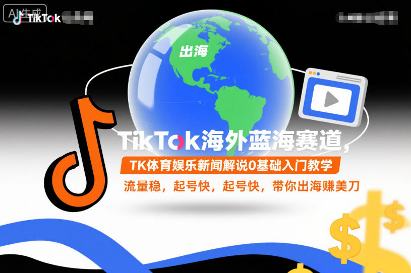TikTok海外蓝海赛道,TK体育娱乐新闻解说0基础入门教学,流量稳,起号快,带你出海賺美刀-续财库