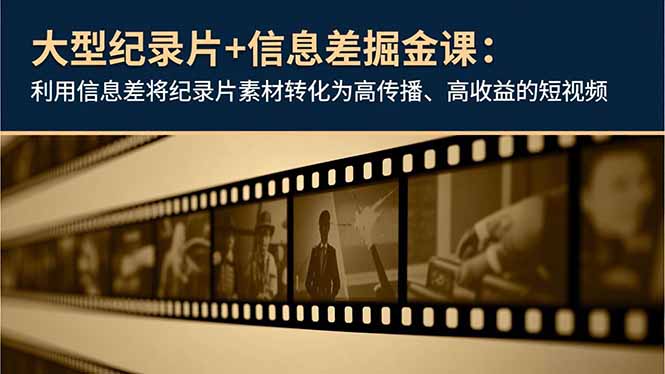 大型纪录片+信息差掘金课:利用信息差将纪录片素材转化为高传播、高收益的短视频-续财库