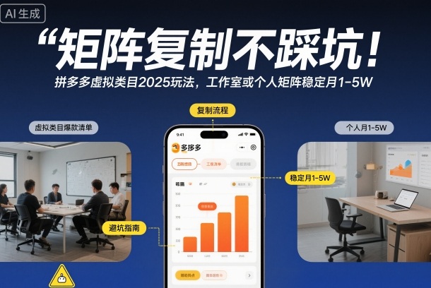矩阵复制不踩坑!拼多多虚拟类目2025玩法,工作室或者个人矩阵稳定月1-5W【揭秘】-续财库
