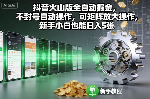 抖音火山版全自动掘金,不封号自动操作,可矩阵放大操作,新手小白也能日入5张【揭秘】-续财库