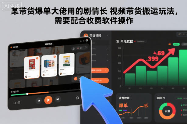 某带货爆单大佬用的剧情长视频带货搬运玩法,需要配合收费软件操作-续财库