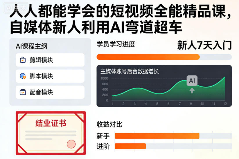 人人都能学会的短视频全能精品课,自媒体新人利用AI弯道超车-续财库