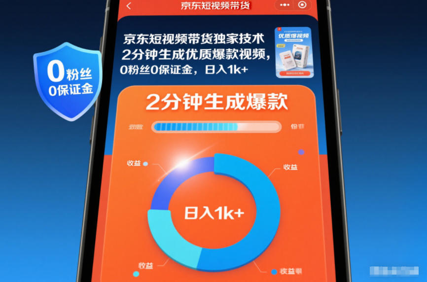 京东短视频带货独家技术,2分钟生成一条优质爆款视频,0粉丝0保证金,日入1k+【揭秘】-续财库
