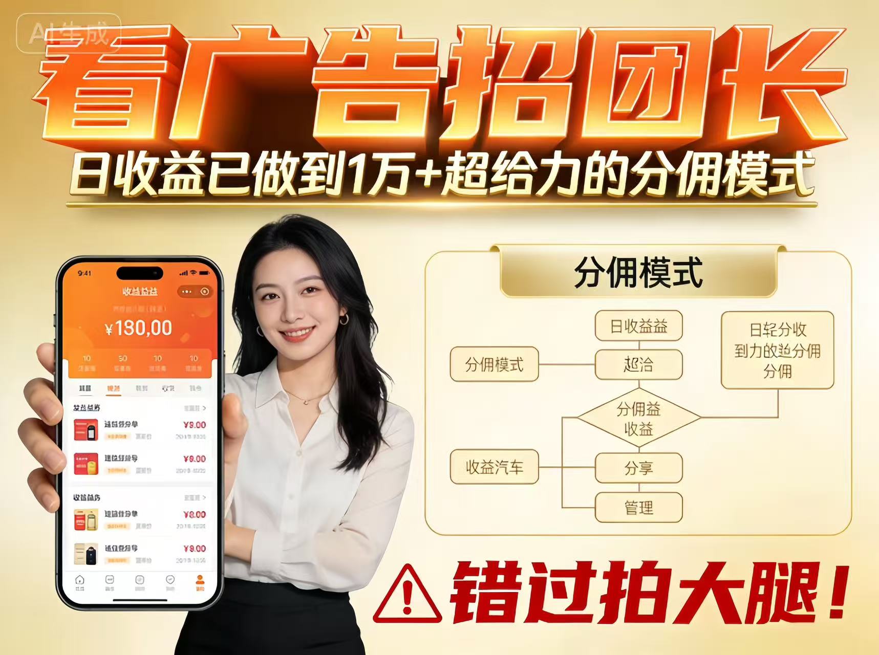 看广告招团长,团队收益已做到日入1万,分佣模式超给力,错过拍大腿-续财库