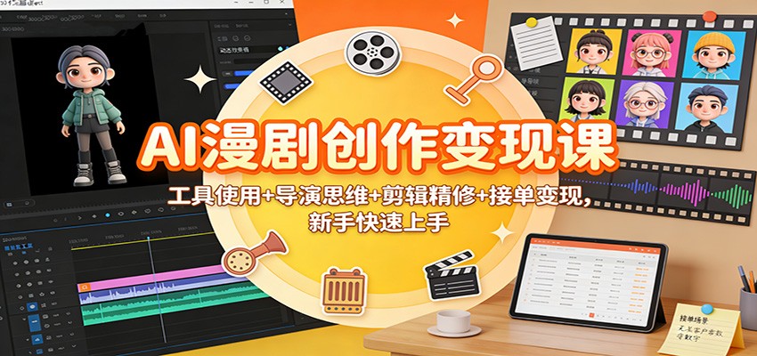 AI漫剧创作变现课：工具使用+导演思维+剪辑精修+接单变现，新手快速上手-续财库