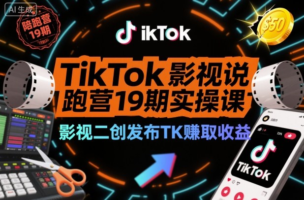 TikTok影视解说陪跑营19期实操课,影视二创发布TK賺取收益,万播收益50美金(更新)-续财库