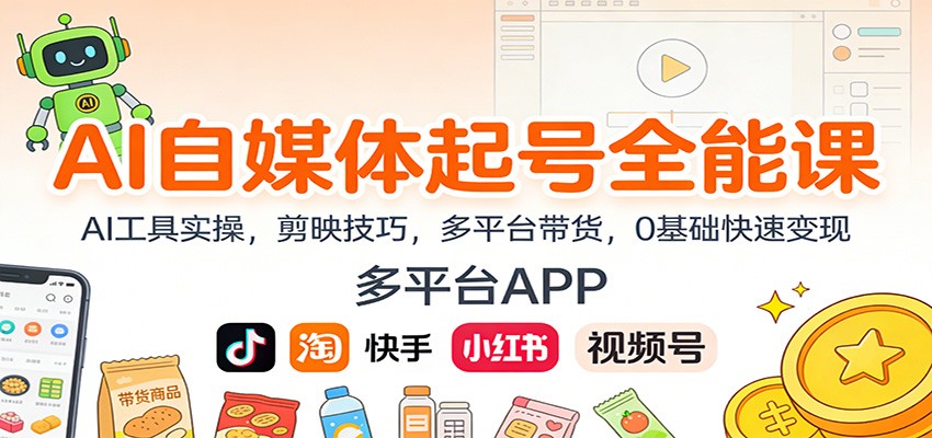 AI自媒体起号全能课:AI工具实操,剪映技巧,多平台带货,0基础快速变现-续财库