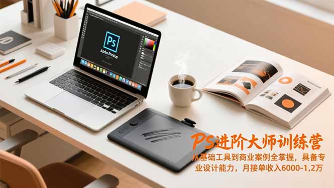 PS进阶大师训练营，从基础工具到商业案例全掌握，具备专业设计能力，月接单收入6000-1.2万-续财库