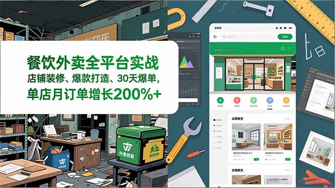 餐饮外卖全平台实战，店铺装修、爆款打造、30天爆单，手把手教学，单店月订单增长200%+-续财库