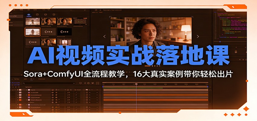 AI视频实战落地课：Sora+ComfyUI全流程教学，16大真实案例带你轻松出片-续财库
