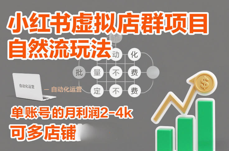 小红书虚拟店群项目,自然流玩法,批量自动化,稳定不费号,单账号的月利润2-4k,可多店矩阵-续财库
