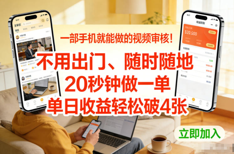 一部手机就能做的视频审核！不用出门，随时随地，20秒钟做一单，单日收益轻松破4张【揭秘】-续财库