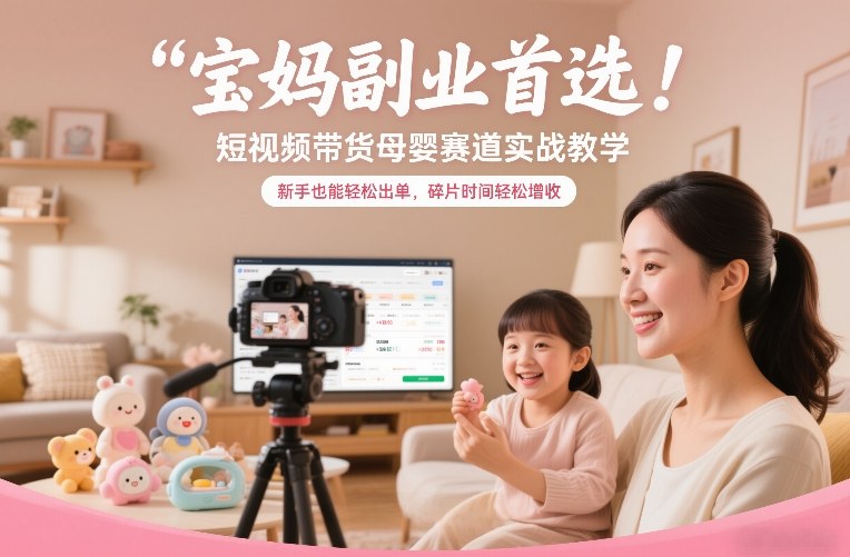 宝妈副业首选！短视频带货母婴赛道实战教学，新手也能轻松出单，碎片时间轻松增收-续财库