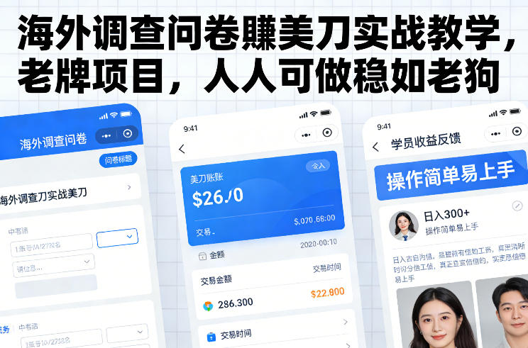 海外调查问卷賺美刀实战教学，老牌项目，人人可做稳如老狗-续财库