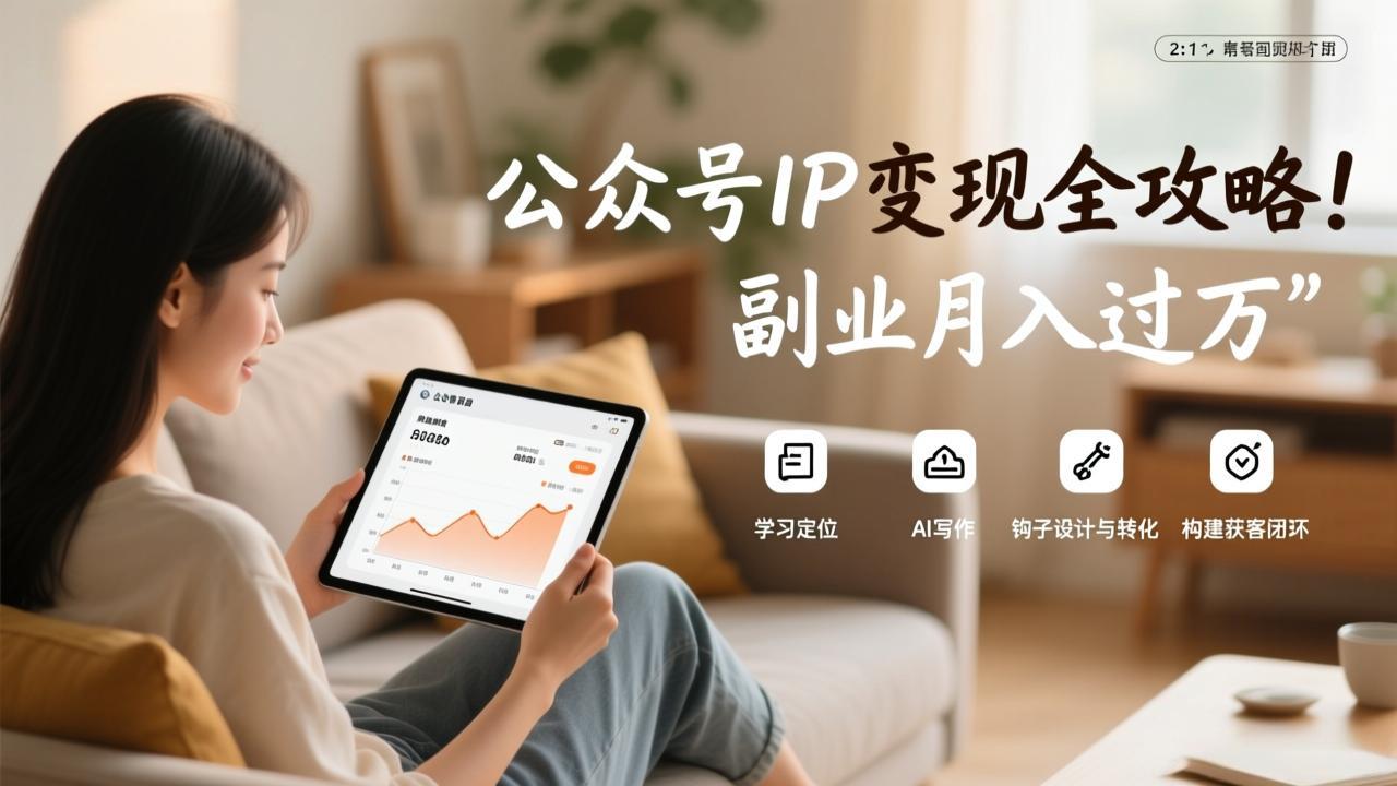 公众号IP变现全攻略，学习定位、AI写作、钩子设计与转化，构建获客闭环，副业月入过万-续财库