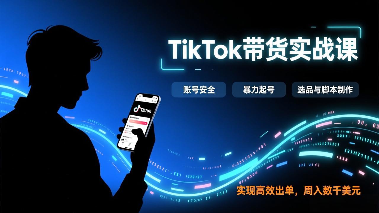 TikTok带货实战课，涵盖账号安全、暴力起号、选品与脚本制作，实现高效出单，周入数千美元-续财库