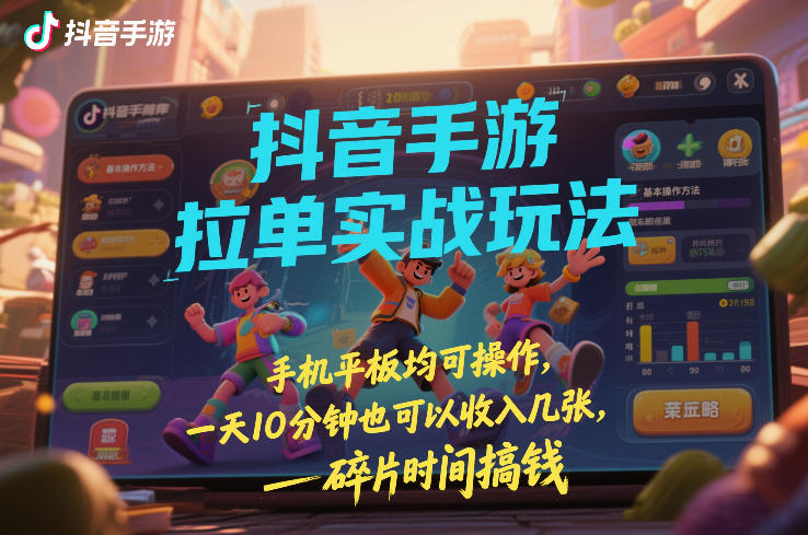 抖音手游拉单实战玩法，手机平板均可操作，一天10分钟也可以收入几张，碎片时间搞钱【揭秘】-续财库