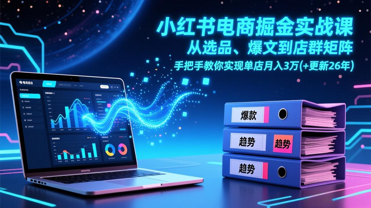 小红书电商掘金实战课，从选品、爆文到店群矩阵，手把手教你实现单店月入3万+(更新26年-续财库