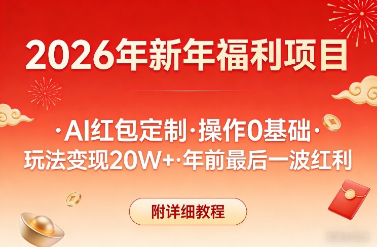 新年福利项目，AI红包定制，操作0基础，玩法变现20W+年前最后一波红利，附详细教程-续财库