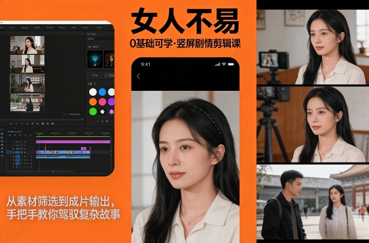 0基础可学！《女人不易》竖屏剧情剪辑课，从素材筛选到成片输出，手把手教你驾驭复杂故事-续财库