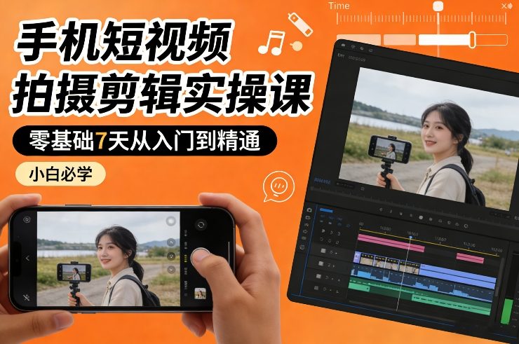 手机短视频拍摄剪辑实操课，零基础7天从入门到精通，小白必学-续财库