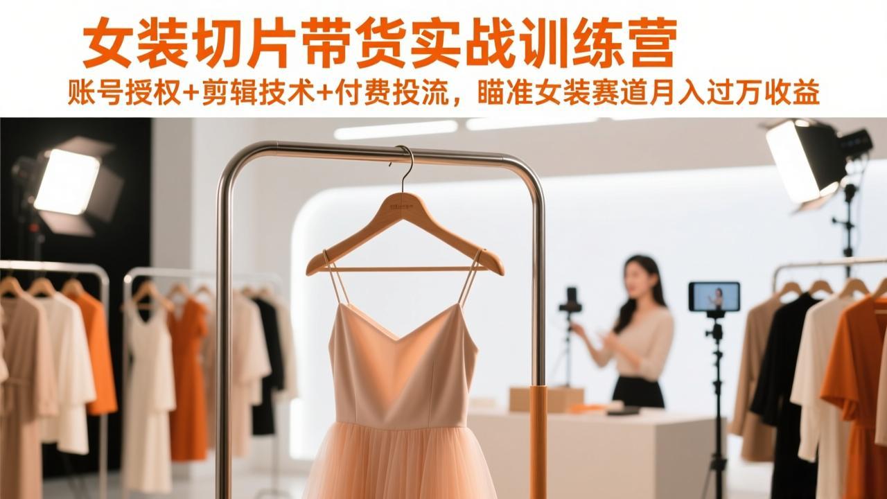 女装切片带货实战训练营，账号授权+剪辑技术+付费投流，瞄准女装赛道月入过万收益-续财库