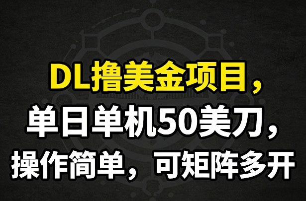 DL撸美金项目，单日单机50美刀，操作简单，可矩阵多开-续财库