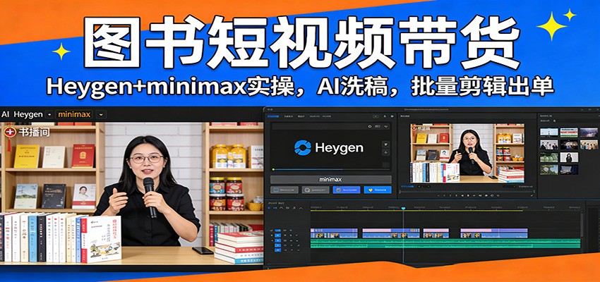 图书短视频带货：Heygen+minimax实操，AI洗稿 ，批量剪辑出单-续财库