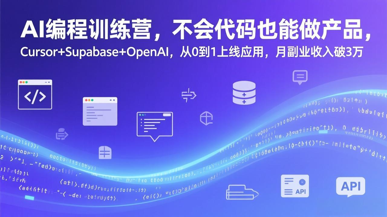 AI编程训练营，不会代码也能做产品，Cursor+Supabase+OpenAI，从0到1上线应用，月副业收入破3万-续财库