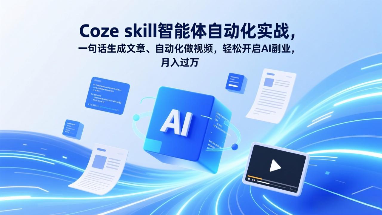 Coze skill智能体自动化实战,一句话生成文章、自动化做视频,轻松开启AI副业,月入过万-续财库
