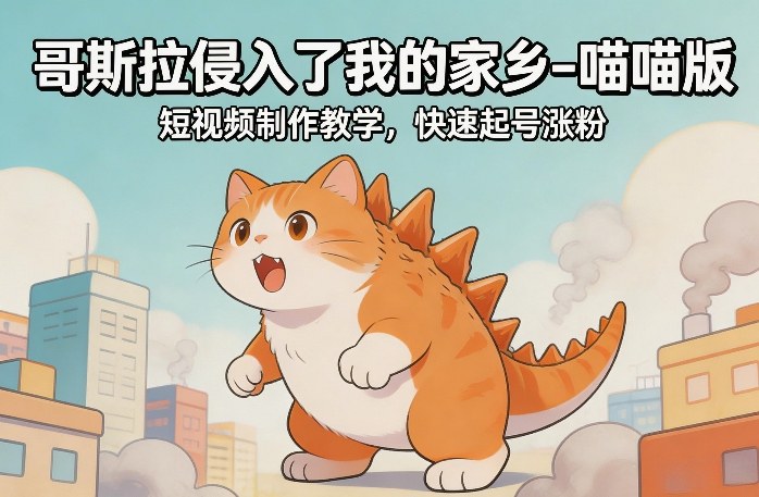 哥斯拉侵入了我的家乡–喵喵版短视频制作教学,快速起号涨粉-续财库