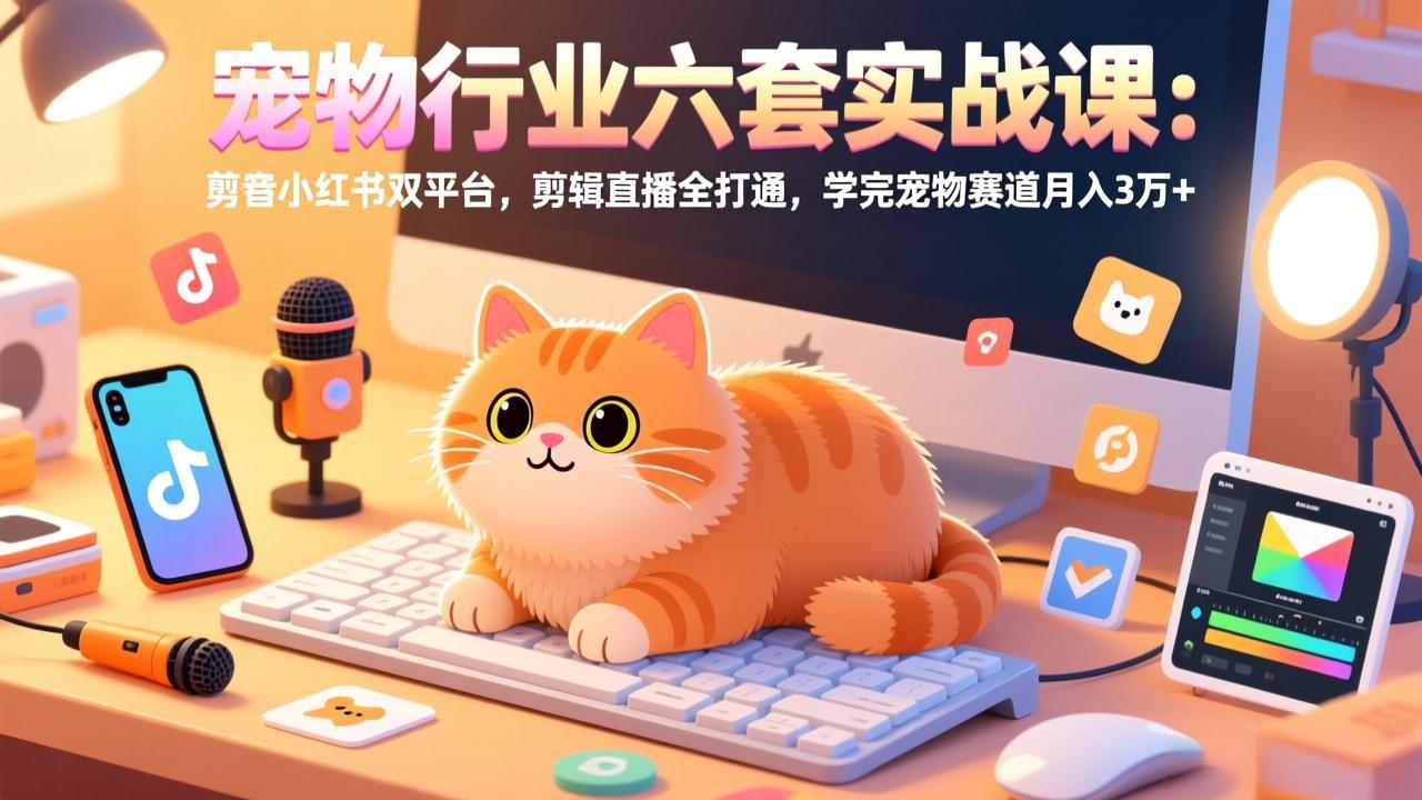 宠物行业六套实战课：抖音小红书双平台，剪辑直播全打通，学完宠物赛道月入3万+-续财库