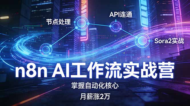 n8n AI工作流实战营,节点处理+API连通+Sora2实战,掌握自动化核心月薪涨2万-续财库