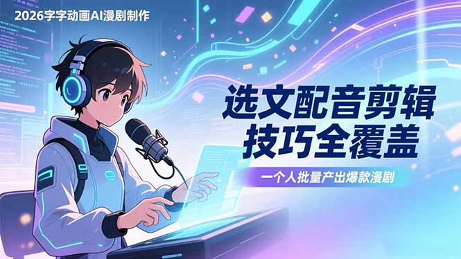 2026字字动画AI漫剧制作-1期,选文配音剪辑技巧全覆盖,一个人就能批量产出爆款漫剧-续财库