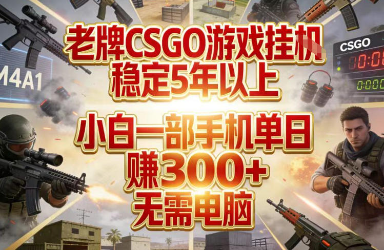 老牌CSGO游戏挂G，稳定5年以上，小白一部手机单日賺3张+，无需电脑【揭秘】-续财库