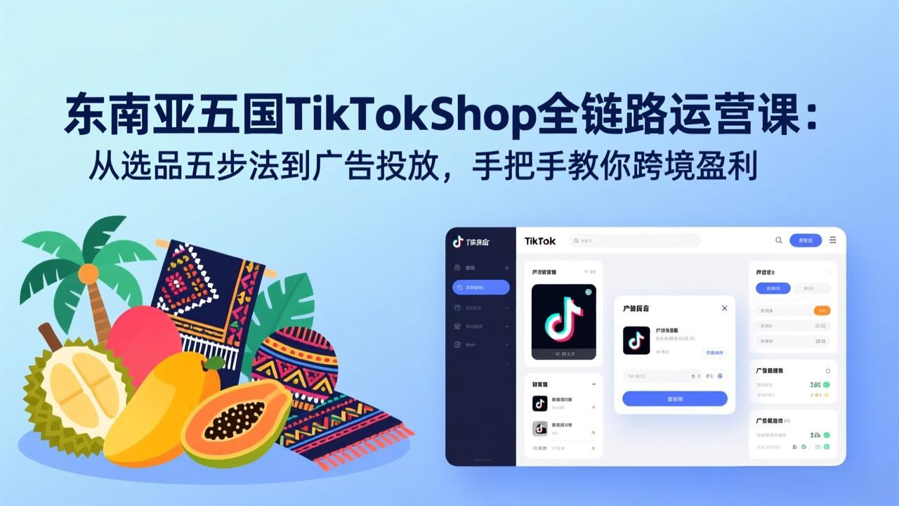 东南亚五国TikTok Shop全链路运营课：从选品五步法到广告投放，手把手教你跨境盈利-续财库