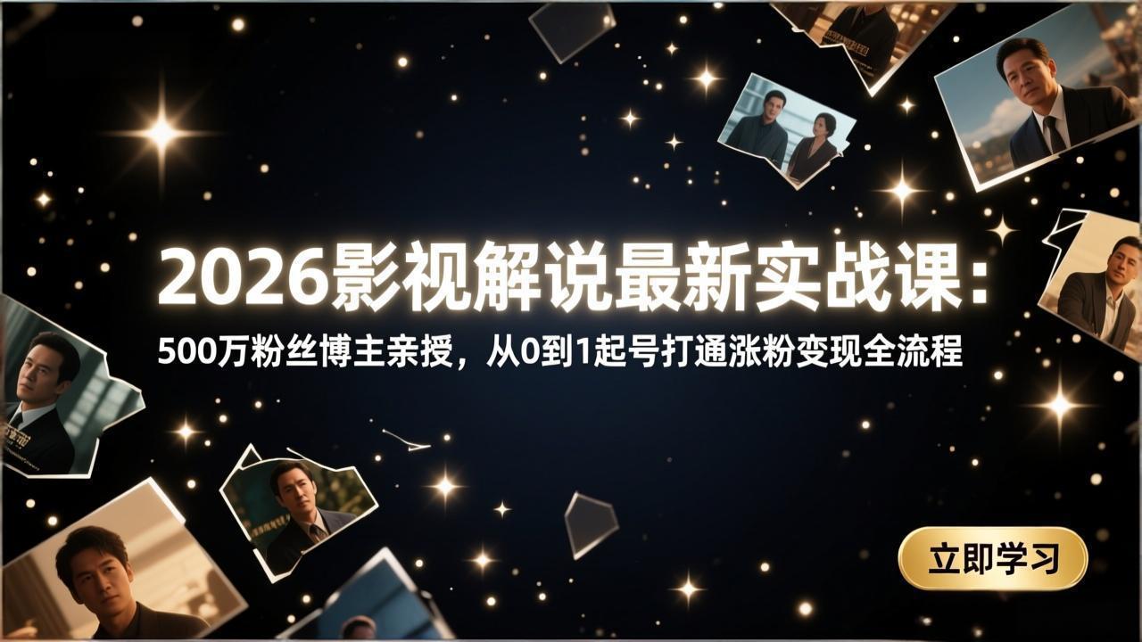 2026影视解说最新实战课：500万粉丝博主亲授，从0到1起号打通涨粉变现全流程-续财库
