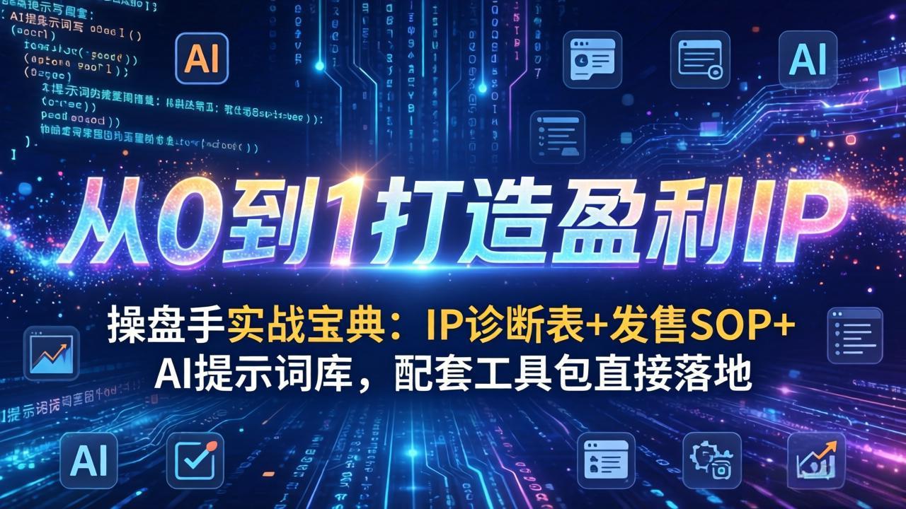 操盘手实战宝典：IP诊断表+发售SOP+AI提示词库，配套工具包直接落地，从0到1打造盈利IP-续财库