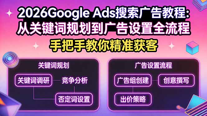 2026Google Ads搜索广告教程：从关键词规划到广告设置全流程，手把手教你精准获客-续财库