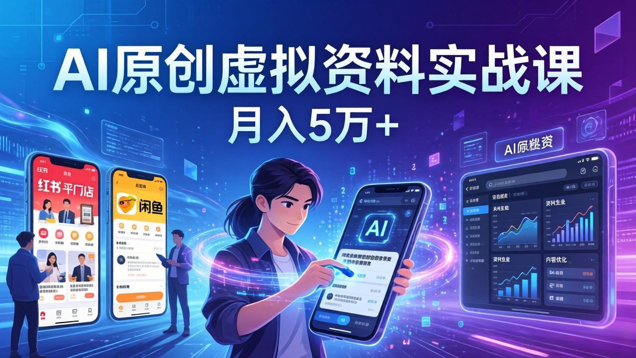 AI原创虚拟资料实战课：2026新机会，小红书闲鱼开店，普通人用AI轻松变现，月入5万+-续财库