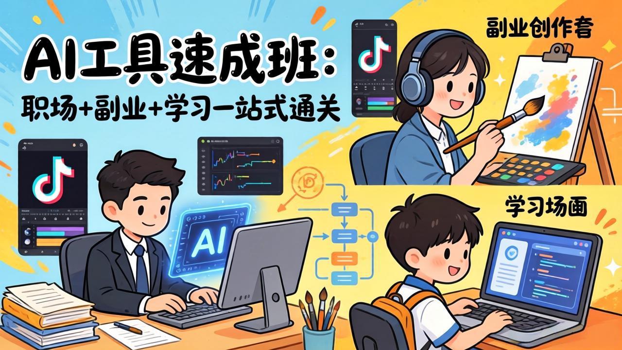 AI工具速成班：职场+副业+学习一站式通关，20+爆款类型+剪映技巧+抖音算法，0基础快速上手-续财库