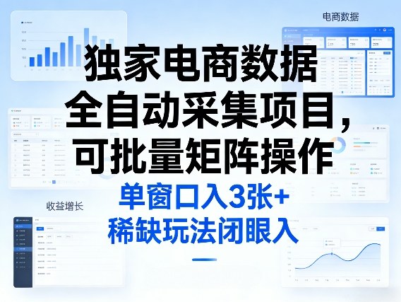 独家电商数据全自动采集项目，可批量矩阵操作，单窗口日入3张+，稀缺玩法闭眼入【揭秘】-续财库