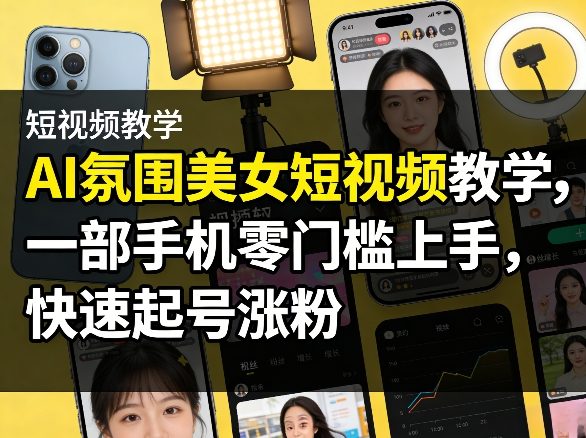 AI氛围美女短视频教学，一部手机零门槛上手，快速起号涨粉-续财库